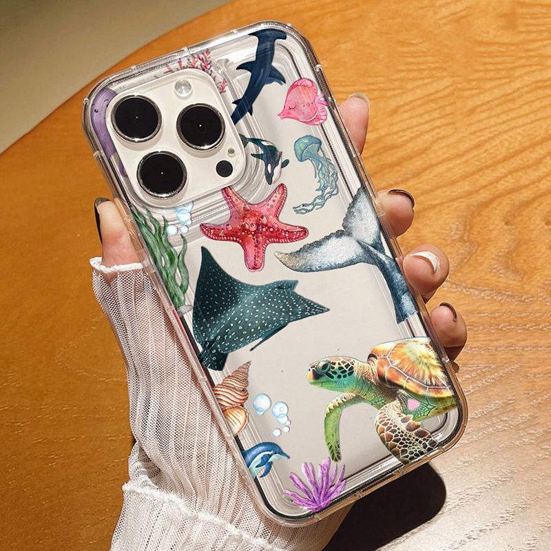 Funda de teléfono transparente con estampado de tortuga marina de animales marinos de verano para iPhone 11 12 13 14 15 16 Pro Max XS X XR 7 8 Plus 16e SE 2022