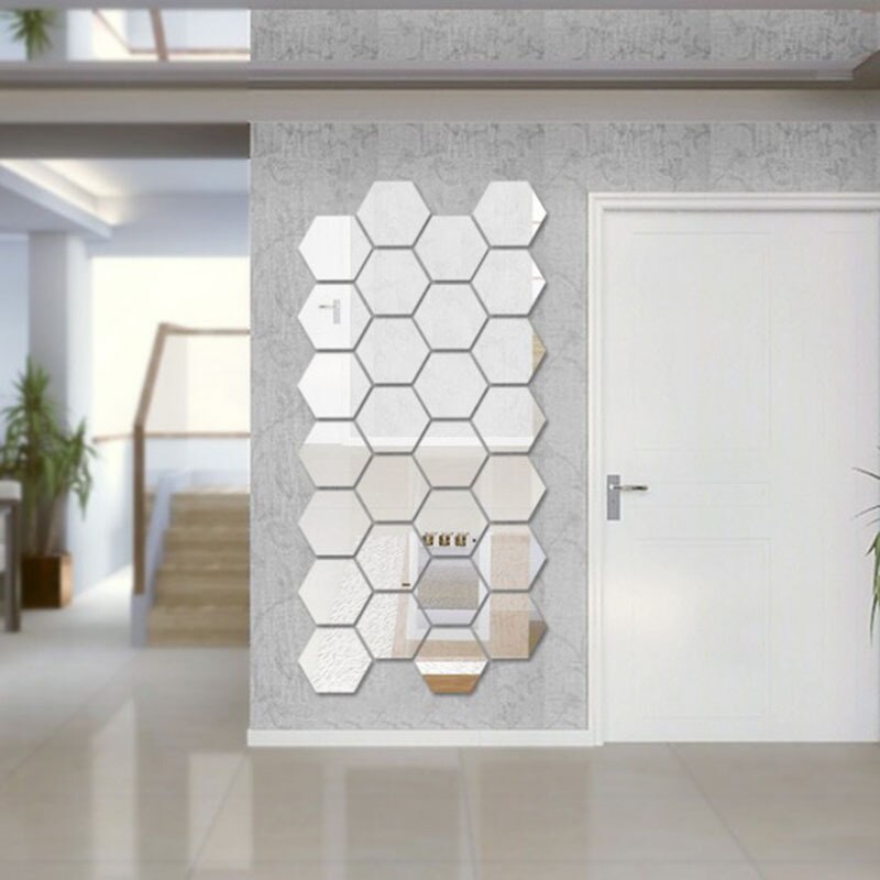 24Stck Hexagon Spiegel Fliesen Zauberstab Aufkleber Selbst-Klebstoff Mosaik- Reflektierende Heimat Leben Badezimmer Dekoration DIY Aufkleber