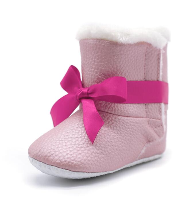 Meninas Do Bebê Botas de Neve de Pelúcia inverno Quente Sapatos Pu de Couro Liso Com Sapatos Ao Ar Livre Botas de Neve Da Criança Do Bebê Crianças Meninas sapato: pink / 1