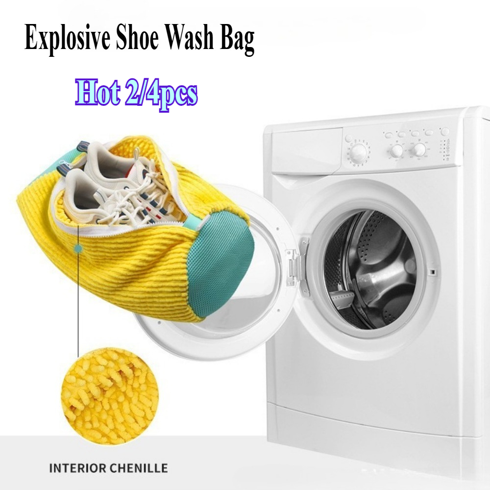 4/1 stk. skovaskepose vaskemaskine vaskeposer med lynlåslukning sko rengøringspose skovask fluffy fibre sneaker