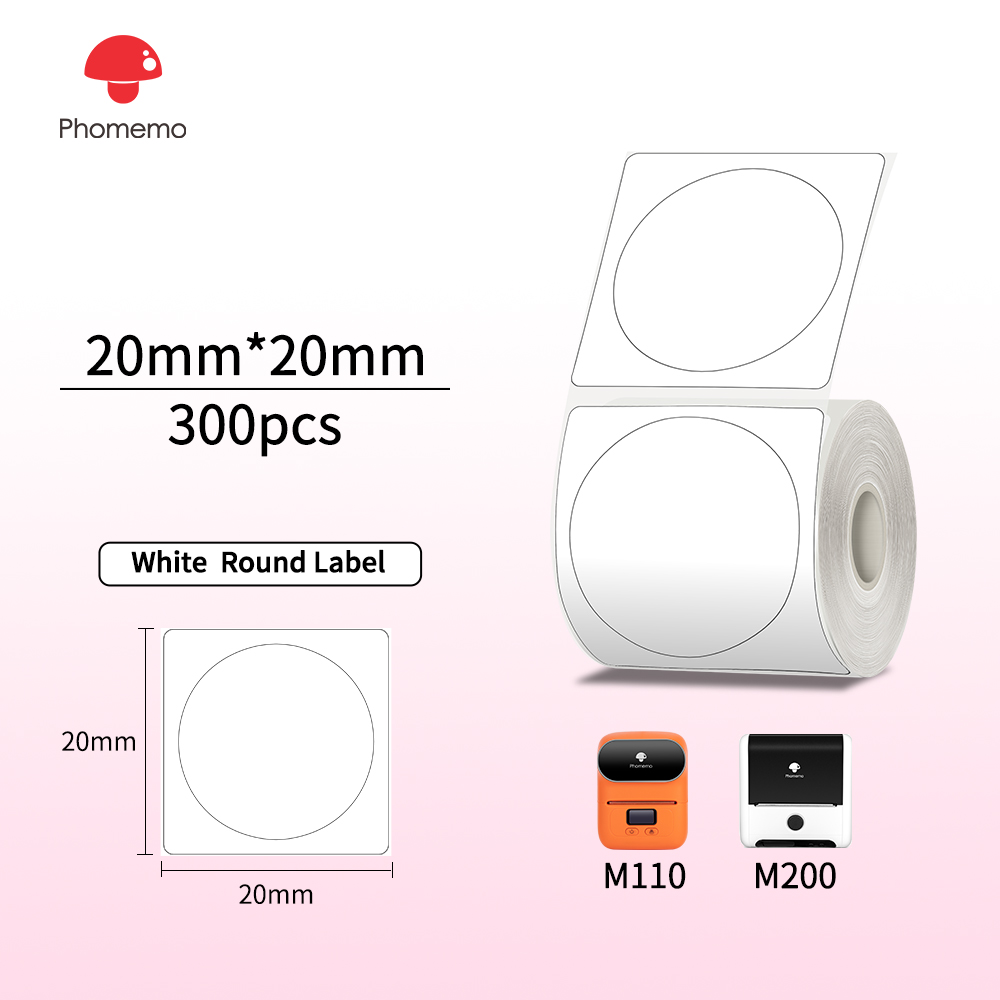 Phomemo M110 Etichette Termiche Carta Adesiva Carta Rotonda Trasparente 1.57 "x 1.57" Etichette Termiche Adesive Carta Stampante per M200 M221: WHITE