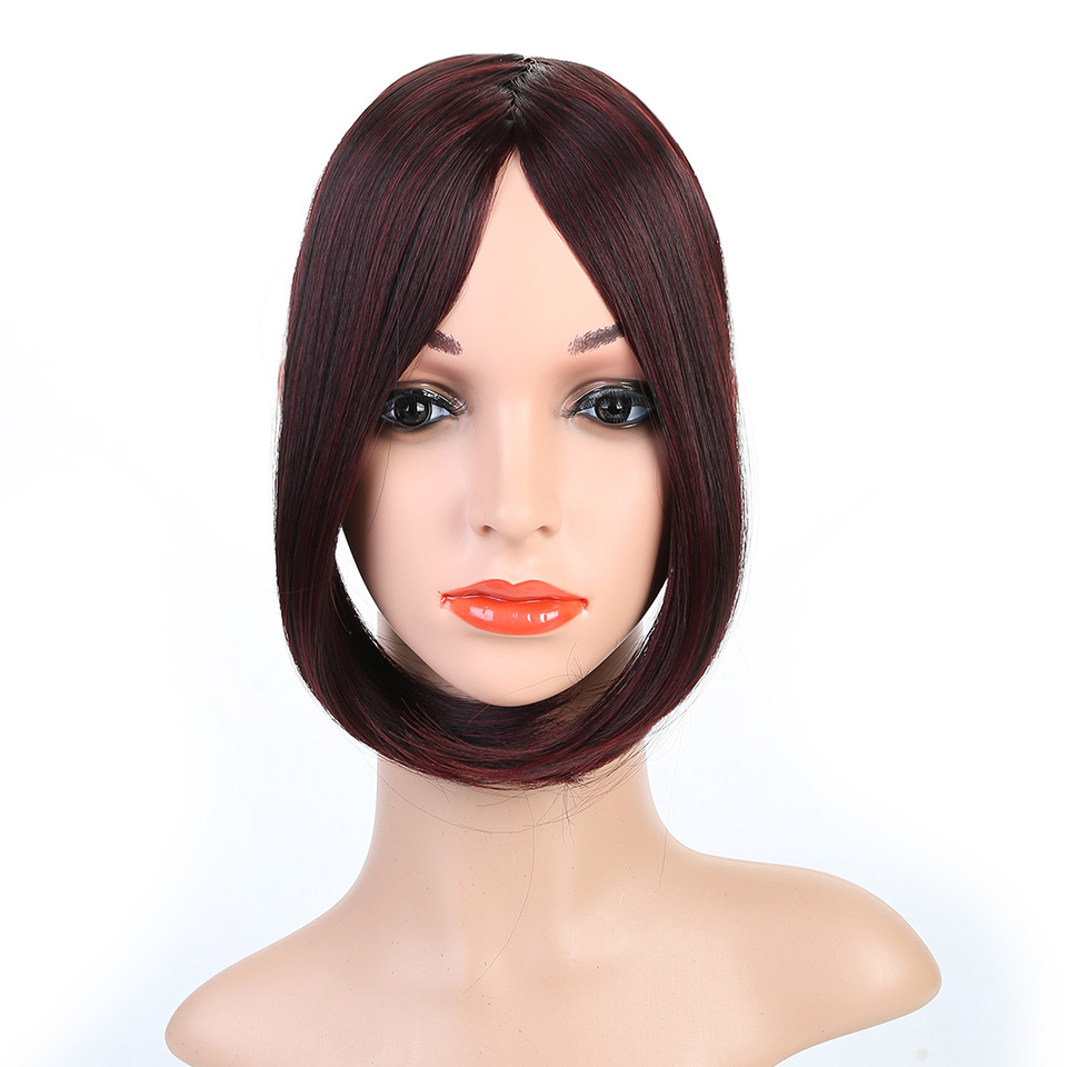 Lupu negro marrón medio flequillo mujer clip de pelo accesorios para el cabello pelo recto Roma Peluca de fibra sintética natural