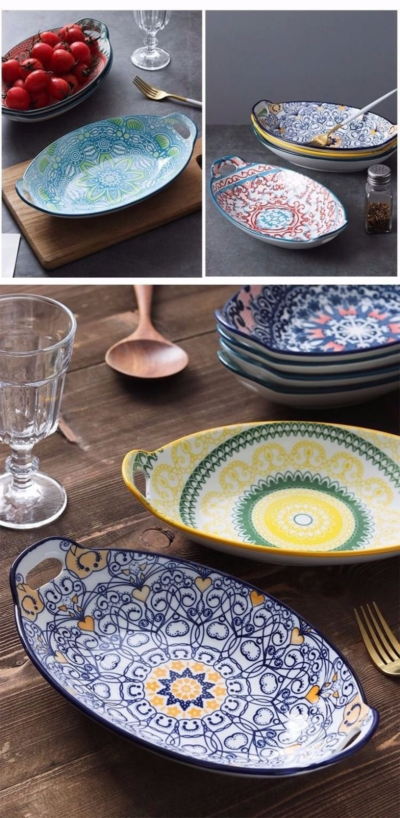 Bandeja de cerámica para hornear queso al horno, bandeja de pescado a la parrilla, plato Binaural, cuenco para hornear, horno microondas, Hotel especial, Comercial