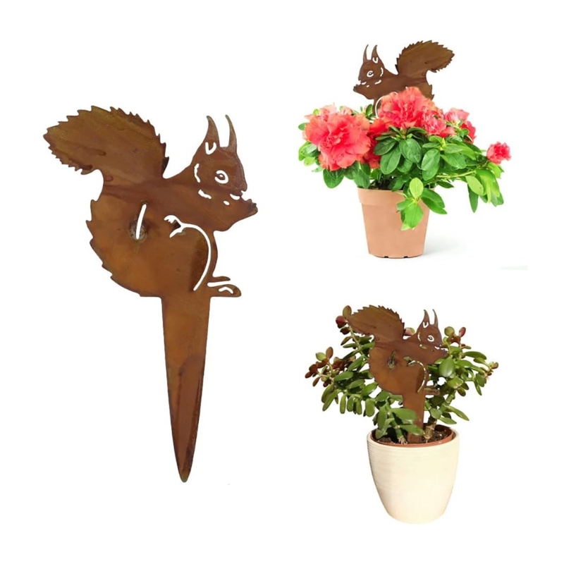 Gartendekorationen für den Außenbereich, verrostete Tiere aus Metall, dekorative Gartenpfähle für Frühlingsdekorationen,: WHITE