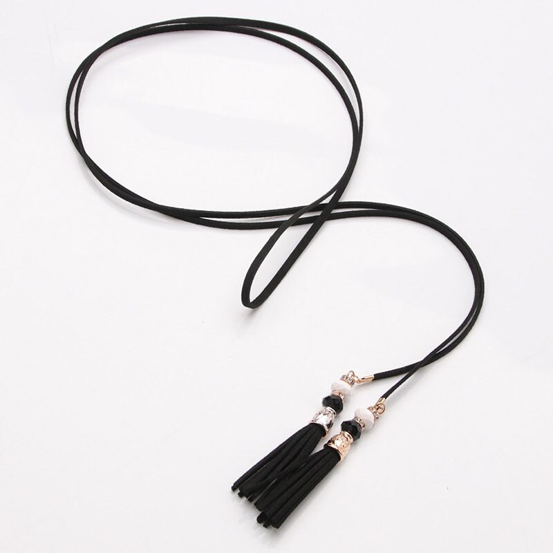 Nuevos cinturones de mujer, cadena de cintura estrecha con borla a la , cinturón para vestido, accesorios decorados con nudos