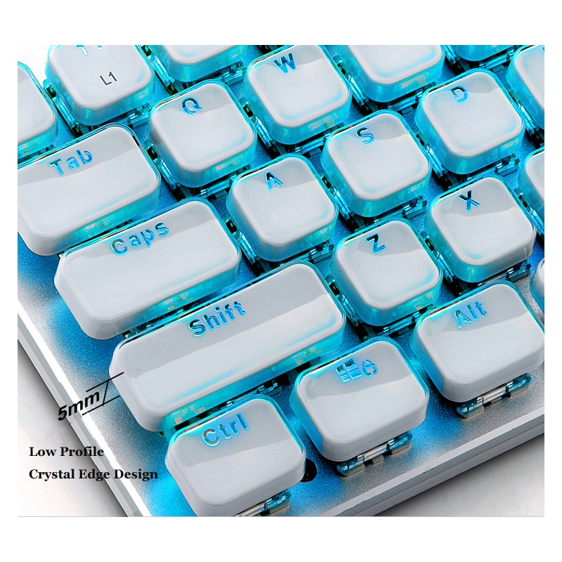 White Low Profile Keycaps for Mechanical Keyboard Crystal Edge White with Key Caps Puller Hard Plastic 104 Keys US Layout