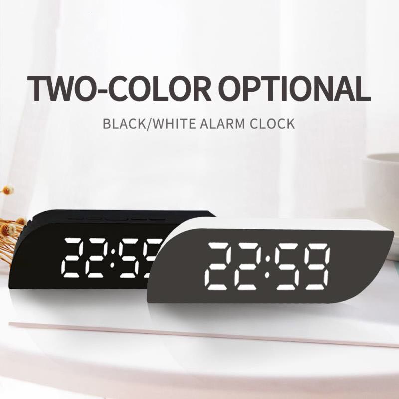 Digital Alarm Clock Portable Mirror HD LED Display With Time/Humidity/Temperature/Display Function USB Port Charging Battery Pow