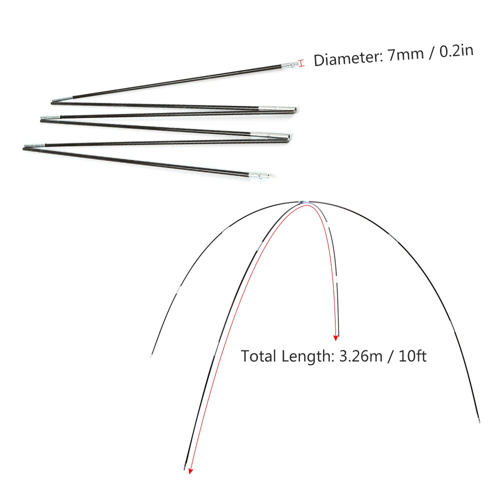 Lixada acampamento 7mm arco para tenda pólo de fibra vidro acessórios pólos equipamentos acampamento ao ar livre tendas pólo substituição: 1 Person Tent 3.26m