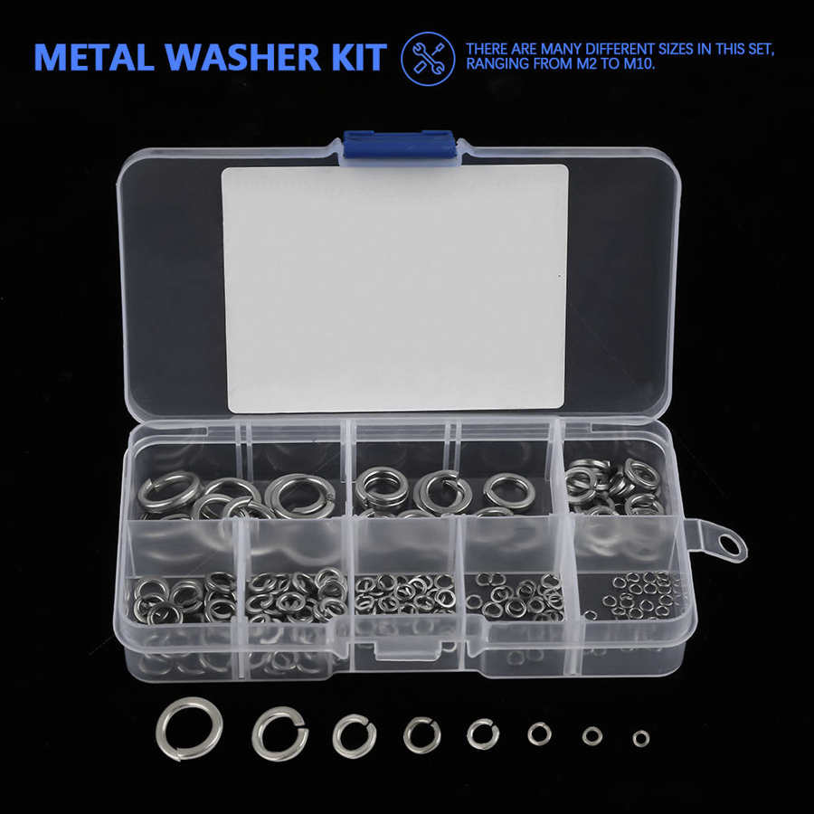 Metal Washer Kit 180pcs M2-M10 Stainless Steel SS304 Spring Washer Assortment