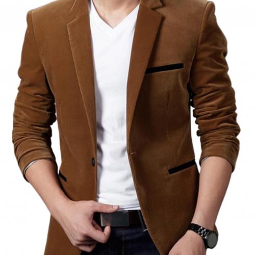 Men Blazer Business Suit Velvet Classic Version Lapel Collar Men Cloth for Company Plus Size Male Blazers Mens Coat Wedding: Khaki / XL