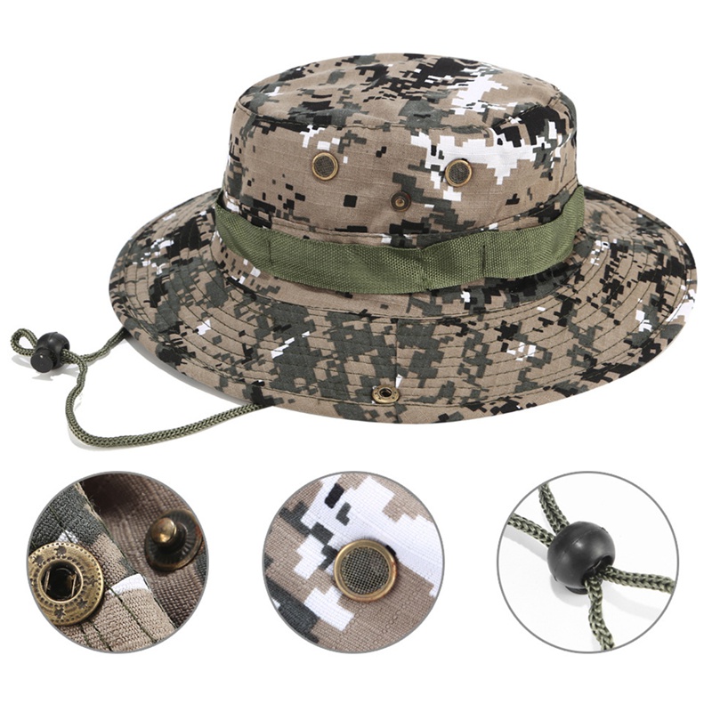 Verstelbare Packable Opvouwbare Zonnescherm Emmer Hoed Casual Stijl Katoen Blend Visser Zon Cap Met Kinband Vissen Cap