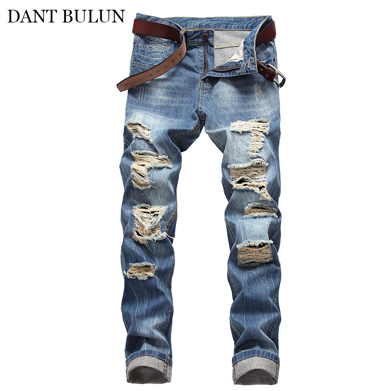 Dant Bulun hommes déchiré jean crayon pantalon trou Long pantalon décontracté déchiré jean Hip Hop vêtements droit Denim pantalon pour homme