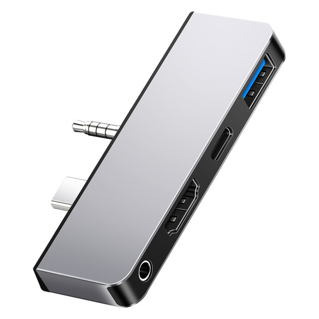 Oppervlak Go Usb C Naar Hdmi Usb 3.0 Aux Oppervlak Go Docking Station Usb C Hdmi Adapter Met 4K type-C: Zilver