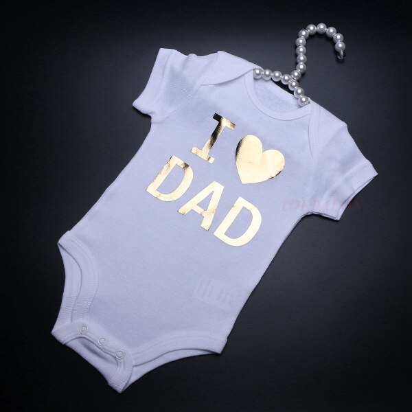 Newborn 0-1 Month Baby Girl Boy Bodysuit White Cotton O-neck Baby Infant Clothes Letter Short Sleeve Pajama Outfit Tiny Summer: Gold DAD