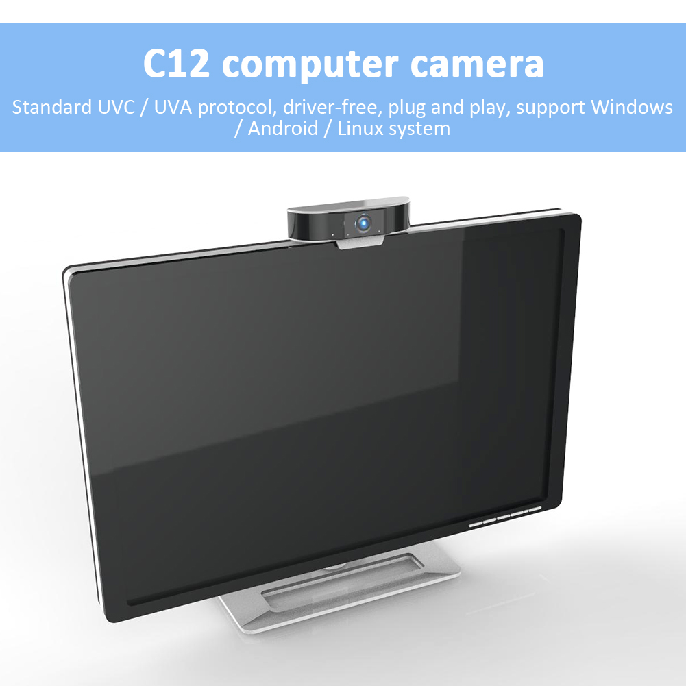 C12 Webcam 2MP 1080P Full HD USB Driver Free Web Camera with Microphone for Windows Android Linux Live Camera Webcam