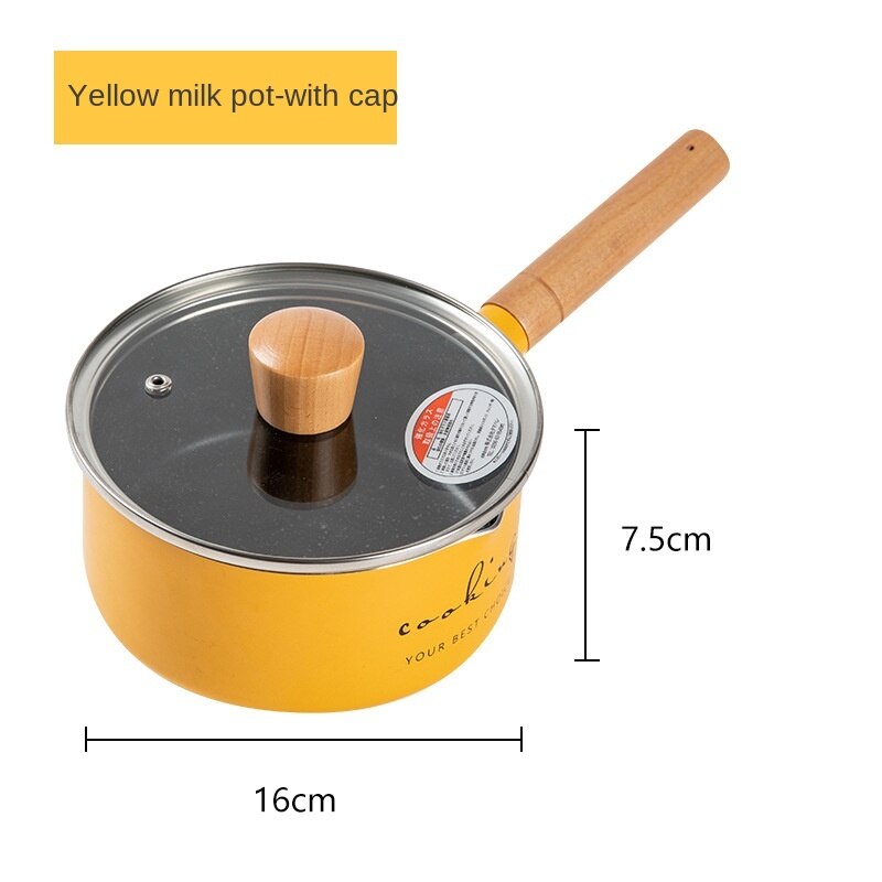 Japanse Stijl Melk Pot Huishoudelijke Non-stick Instant Noedels Pot Met Houten Handvat Babyvoeding Koken Pan Keuken Kookgerei ZA379: color2