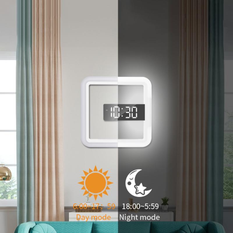 LED Wall Clock Remote Control Digital Wall Clock Mirror Alarm Clock With Temperature Ring Multicolor Hollow Wall Light