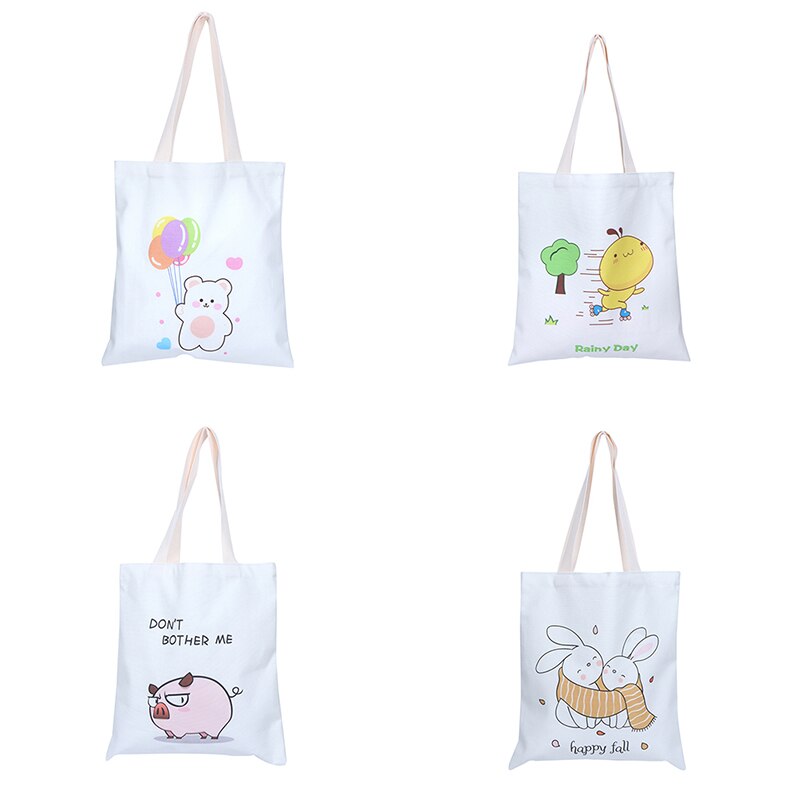 Leuke Cartoon Herbruikbare Boodschappentas Vrouwen Canvas Tassen Shopper Schoudertassen