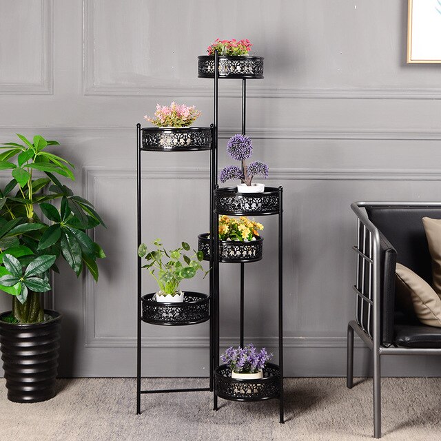 European style iron flower bucket display stand home living room indoor balcony 6 layers flower shelf