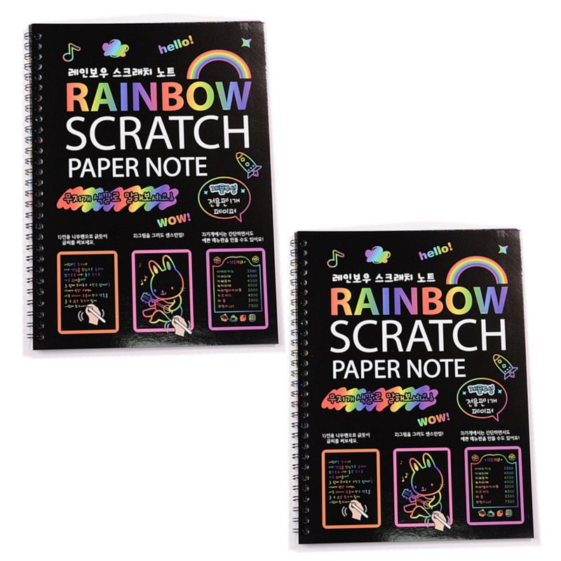 2PCS Large Magic Color Rainbow Scratch Art Paper Note book Fully Black Drawing
