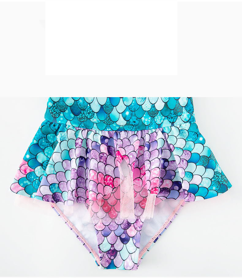 Maillot de bain à paillettes imprimé écailles de poisson pour enfants, ensemble une pièce pour filles