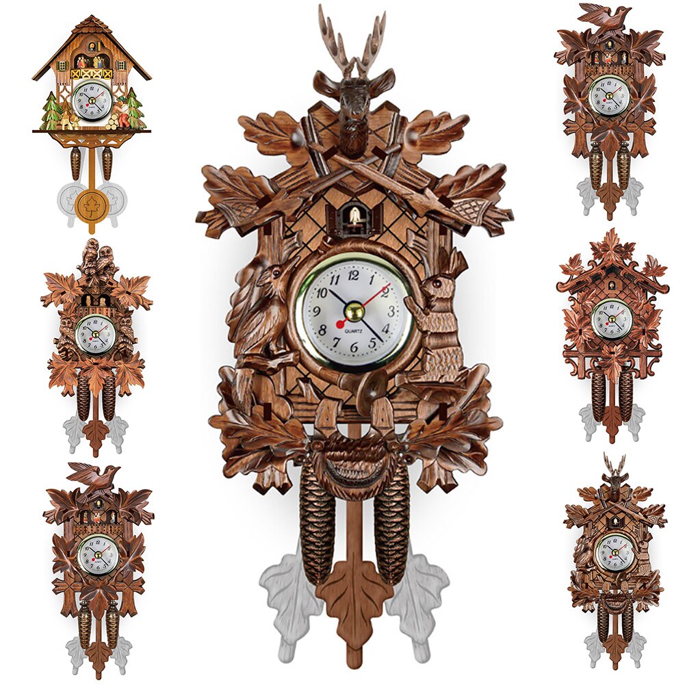 Bird Cuckoo Pendulum Home Wall Clock Decorative Living Room Hanging Vintage Wood