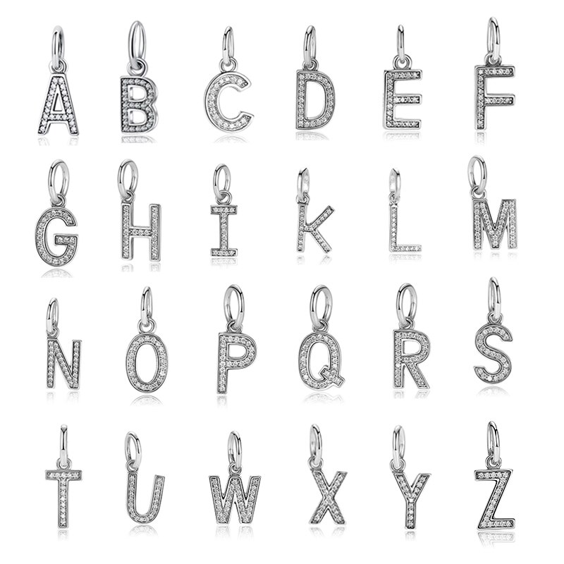Original 100% de Plata de Ley 925 del encanto del grano de A-Z cartas colgante encantos alfabeto pulseras de las mujeres la fabricación de la joyería DIY