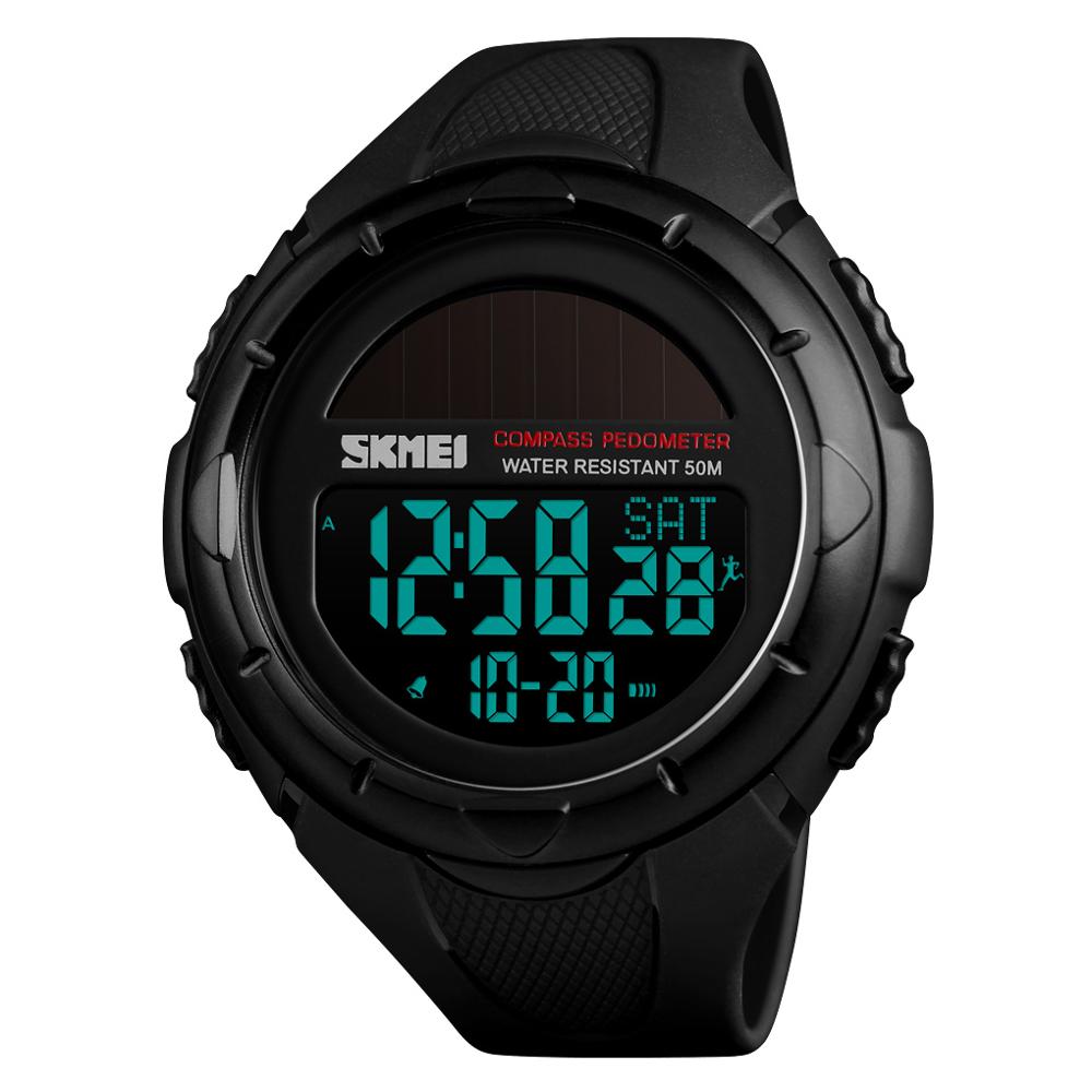 Skmei solenergi menn digital elektronisk kompass klokker 50m vanntette skritteller sport verdenstid kalorier el lette mannlige armbåndsur