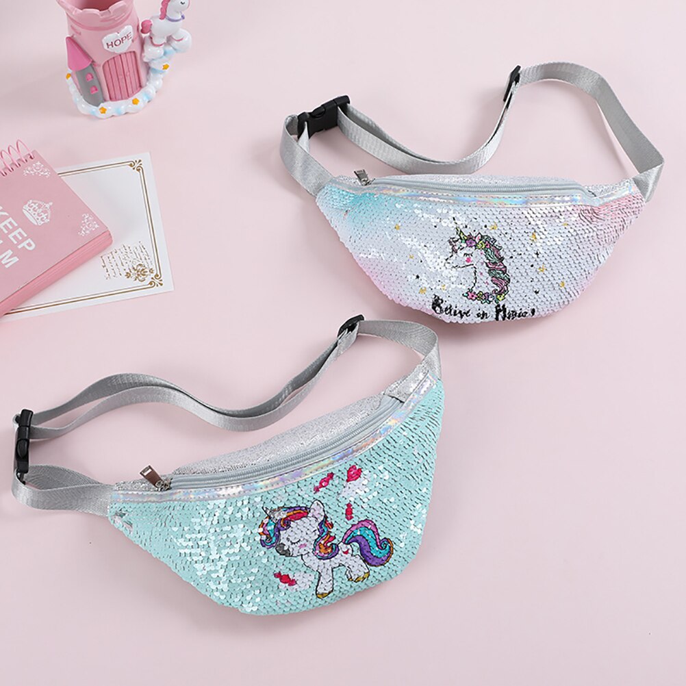 Sequined Printing Unicorn Waist Bag Women Fanny Pack Girls Belt Bags Kids Waist Packs Phone Pouch Adjustable Crossbody Chest Bag