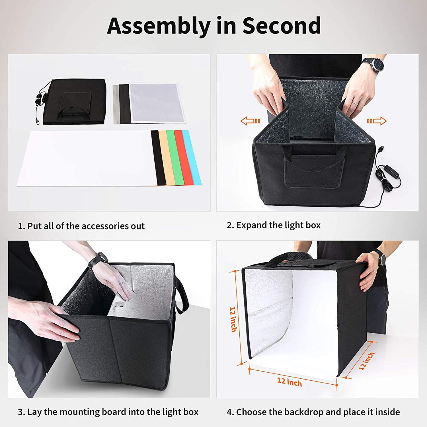12" 30cm Folding Lightbox Portable Photography LED Photo Studio Shooting Tent Softbox Background Kit MINI Light Box DSLR Camera