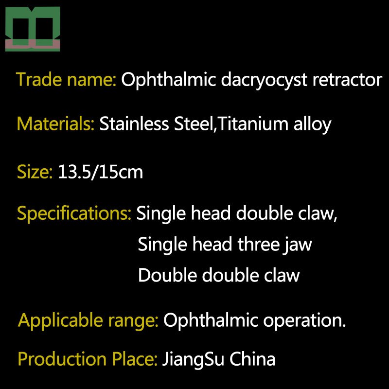 Ophthalmic dacryocyst retractor titanium legering rustfrit stål de to klør tre kløer double-ended retractor single-end