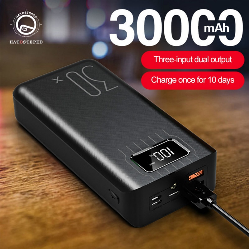 moc Bank 30000mAh rodzaj-c mikro 2 USB o dużej pojemności wyświetlacz doprowadziło przenośna bateria zewnętrzna ładowarka robić smartfonów