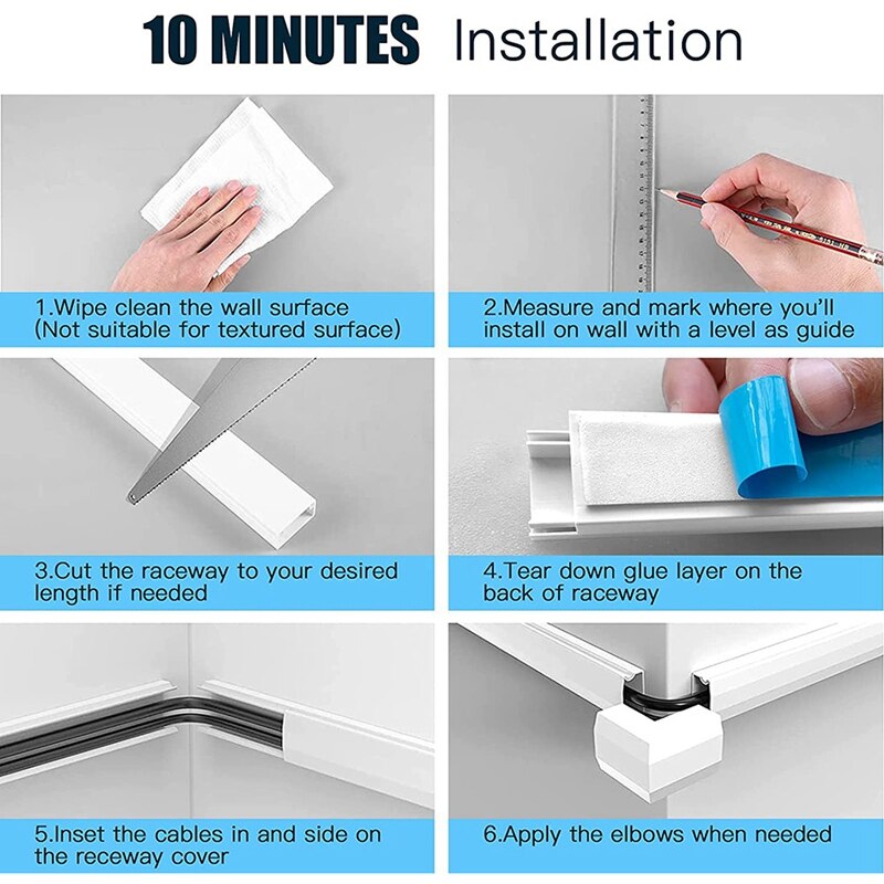 125.6In Cable Cover,Cable Management Kit,Cord Hider On Wall,Roll Adhesive Tie,Cable Raceway Kit For TV Office Home