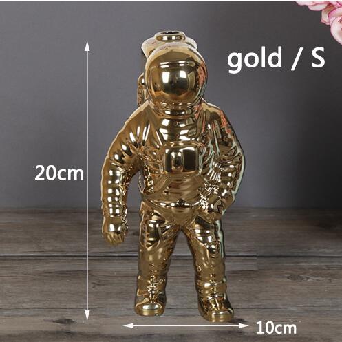Space mann astronaut vase keramisk modell unik astronaut vase tørkede blomster hvit keramisk vase for bordplate dekorverktøy: Gull s