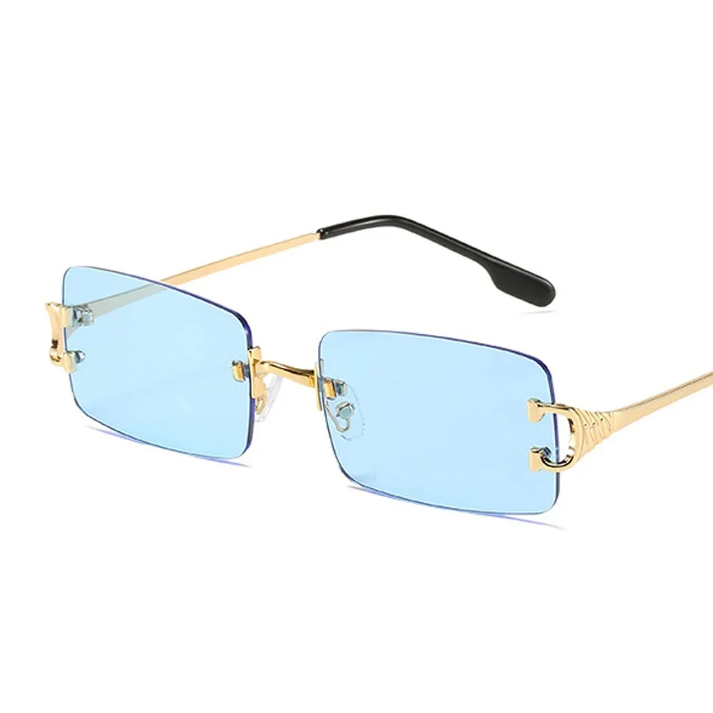 MUSELIFE gafas de sol estrechas para hombre sin montura verano 2025 rojo azul negro gafas de sol rectangulares para dama cara pequeña: Azul