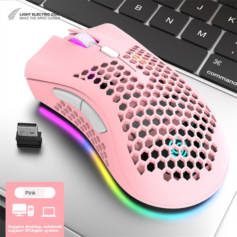 2.4G Rechargeable Wireless Gaming Mouse for Desktop PC Computers RGB Light Honeycomb Hollow Mouse for Gamer Notebook Laptop Mice: SMT3C461Pink