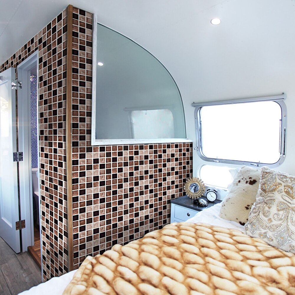 Funlife[r] 10*10cm*18 st mosaik dekorativ vattentät väggdekal för husbil badrum makeover kök hem kakel inredning