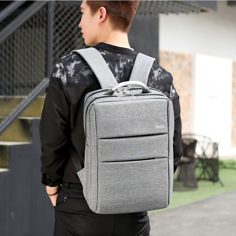 Moda homem duplo zíper mochila masculino negócios portátil mochilas de alta capacidade trave mochila saco de metal lidar com sacos