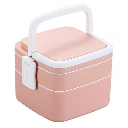 Office Worker with Lunch Box Double-Layer Japanese-Style Portable Microwave Bento Box Separated Insulation Heated Lunch Box Set: Pink2