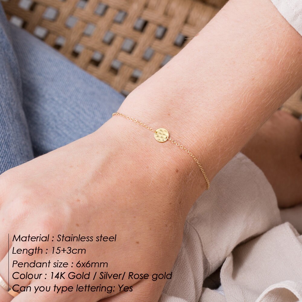 Minimalistische Rvs Streep Oppervlak Wafer Ronde Armbanden Voor Vrouwen Temperament Ketting Hanger Elegante Armband Sieraden