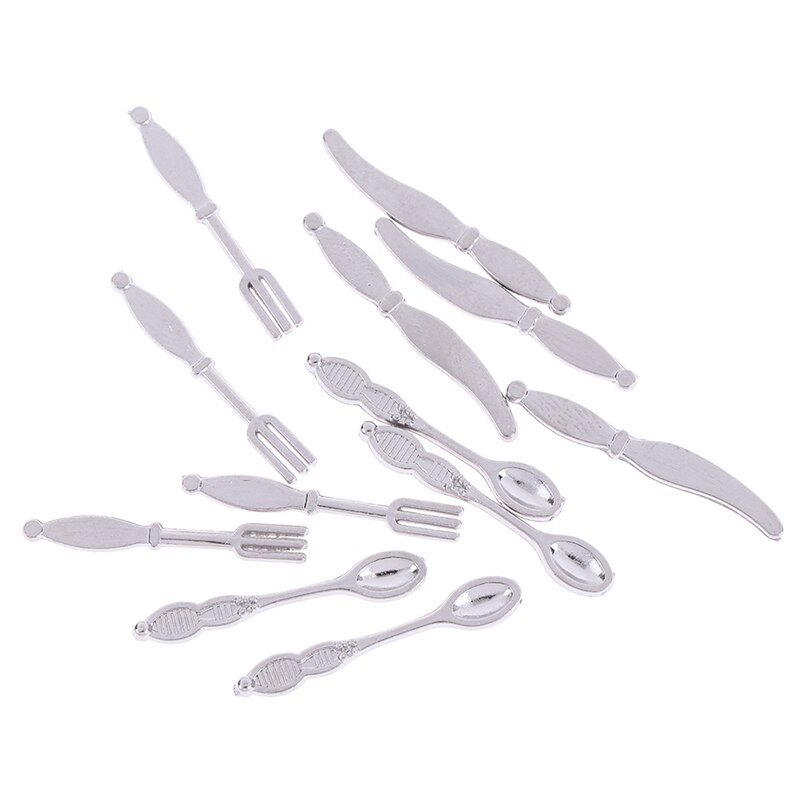 12Stck Simulation Küche Lebensmittel Möbel Spielzeug Puppe haus Miniatur Zubehör 1:12 Gabel Messer Suppe Löffel Geschirr