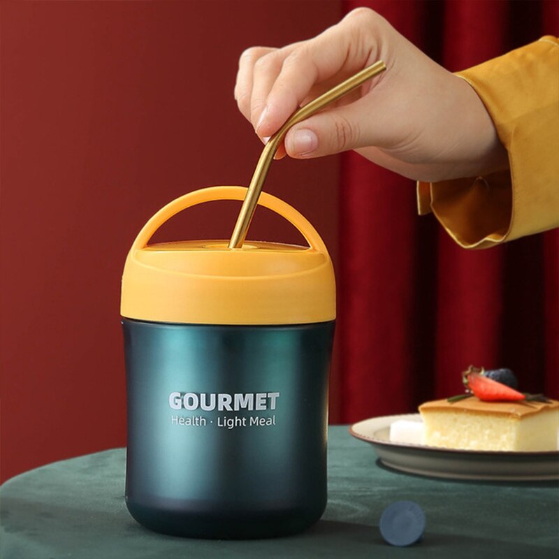 500ml Soup Cup Lunch Bento Box Stainless Steel Thermos Leakproof Food Container Thermal Cup Vacuum Flasks Straw Can Be Inserted