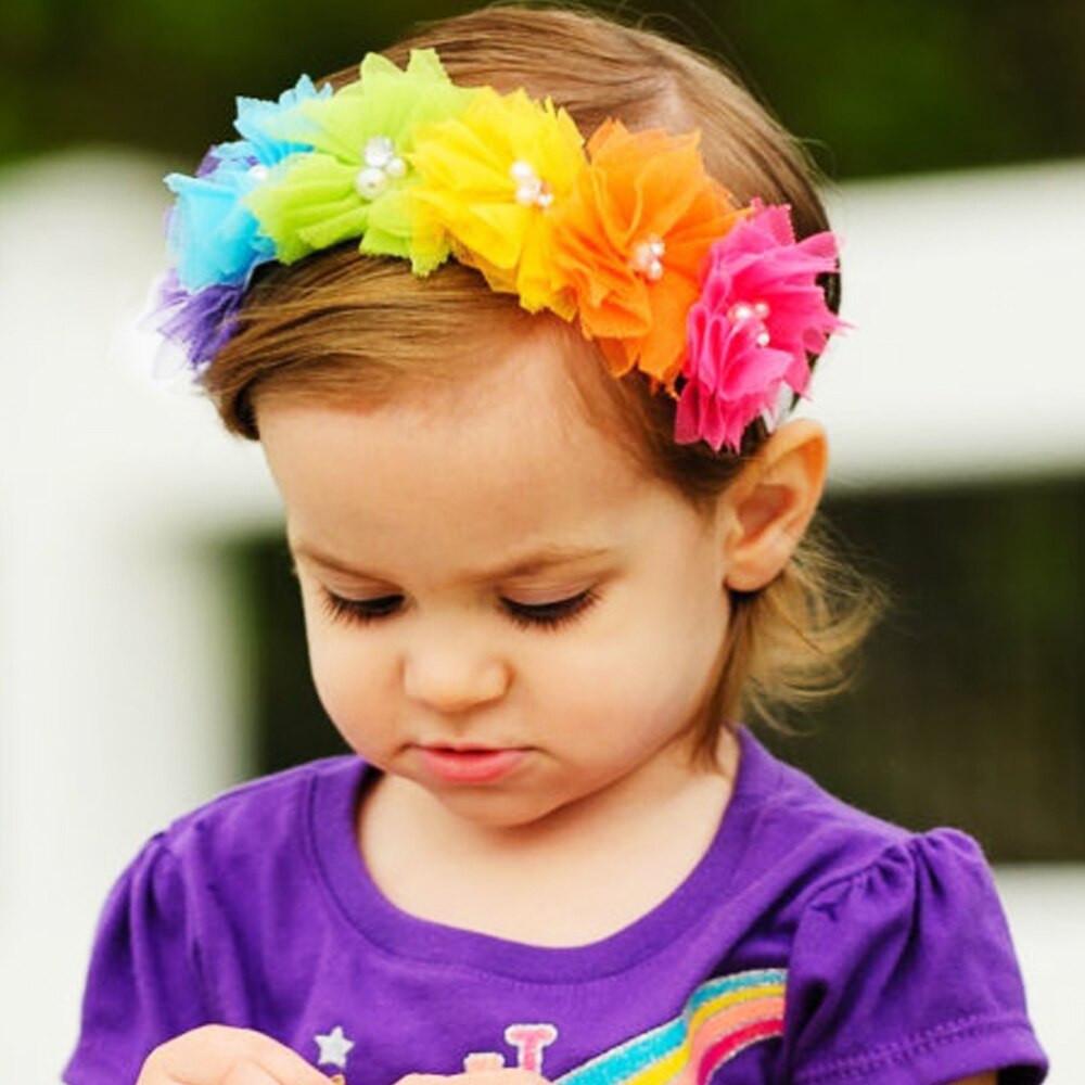 Fasce per bambini Tulle fiore elastico arcobaleno fasce per ragazze fasce per capelli per bambini bambini accessori per capelli fasce per la testa kh113