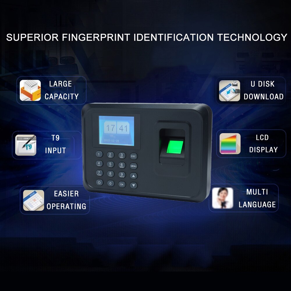 Intelligente Biometrische Vingerafdruk Wachtwoord Aanwezigheid Machine Werknemer Controleren-in Recorder 2.4 inch Lcd-scherm Tijdregistratie