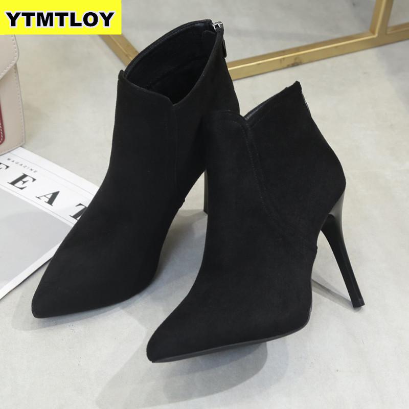 Vrouwen Hoge Hak Booties Grote Mode Vrouwelijke Hoge Hakken Laarzen Jonge Dames 10 Cm Enkellaarsjes Winter Zapatos de Mujer