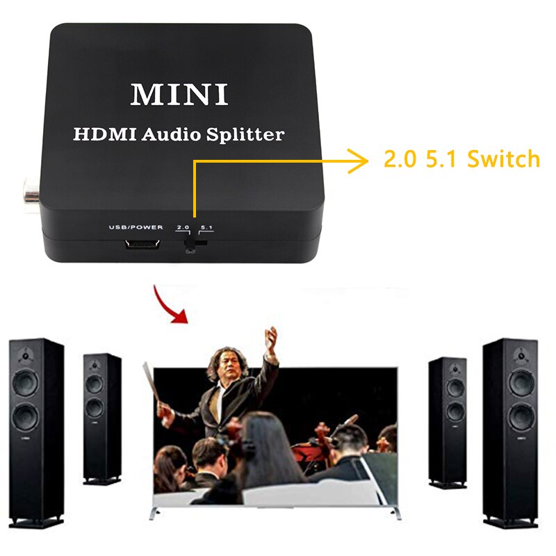 HDMI Audio Splitter Converter Extractor HD Toslink Optical SPDIF COAXIAL 3.5mm Headphone out For DVD TV with USB HDMI-compatible