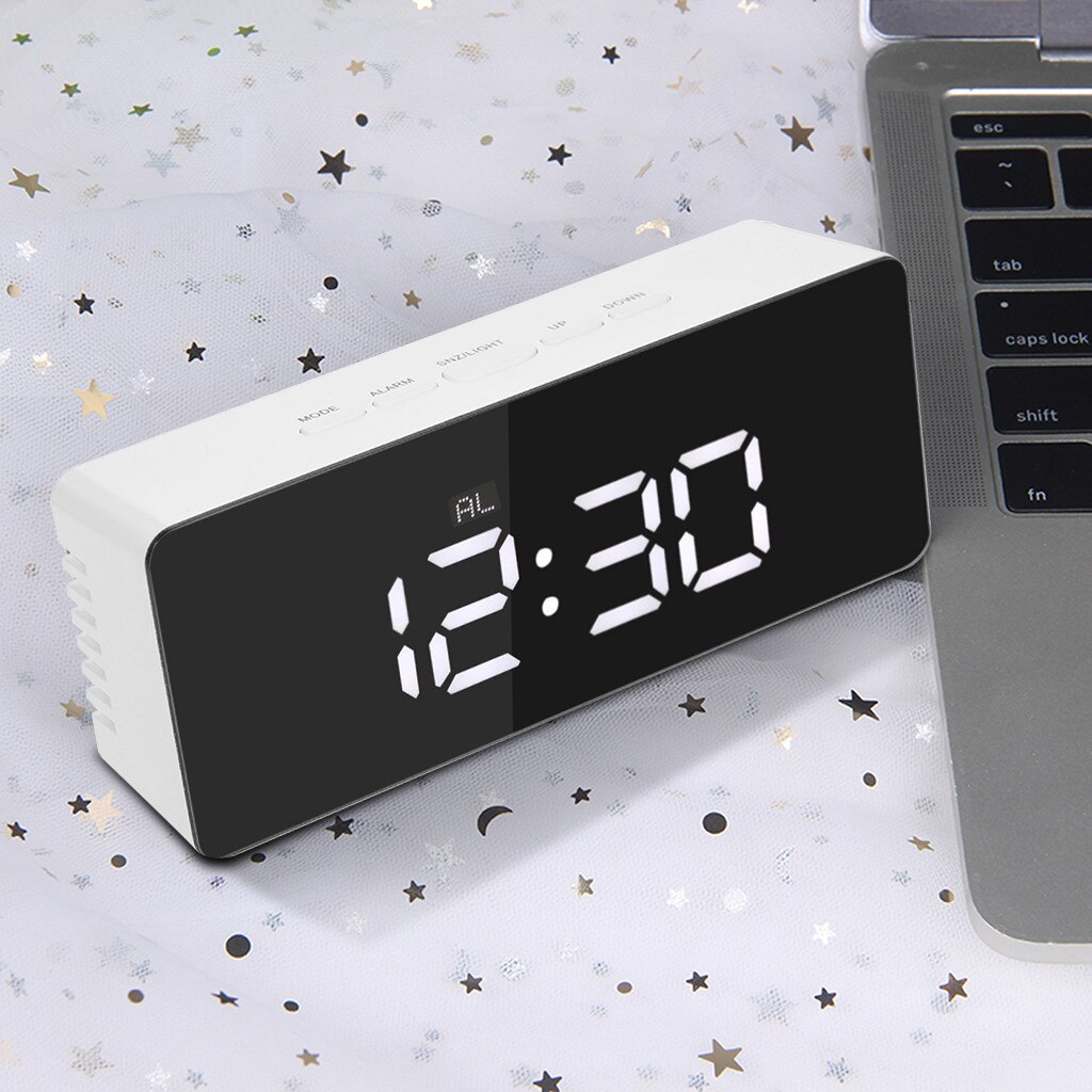 C LED Digital Clock Mirror Alarm desk bedside Clock Night Light Thermometer Display Lamp clock Bedroom decor Silent FN0