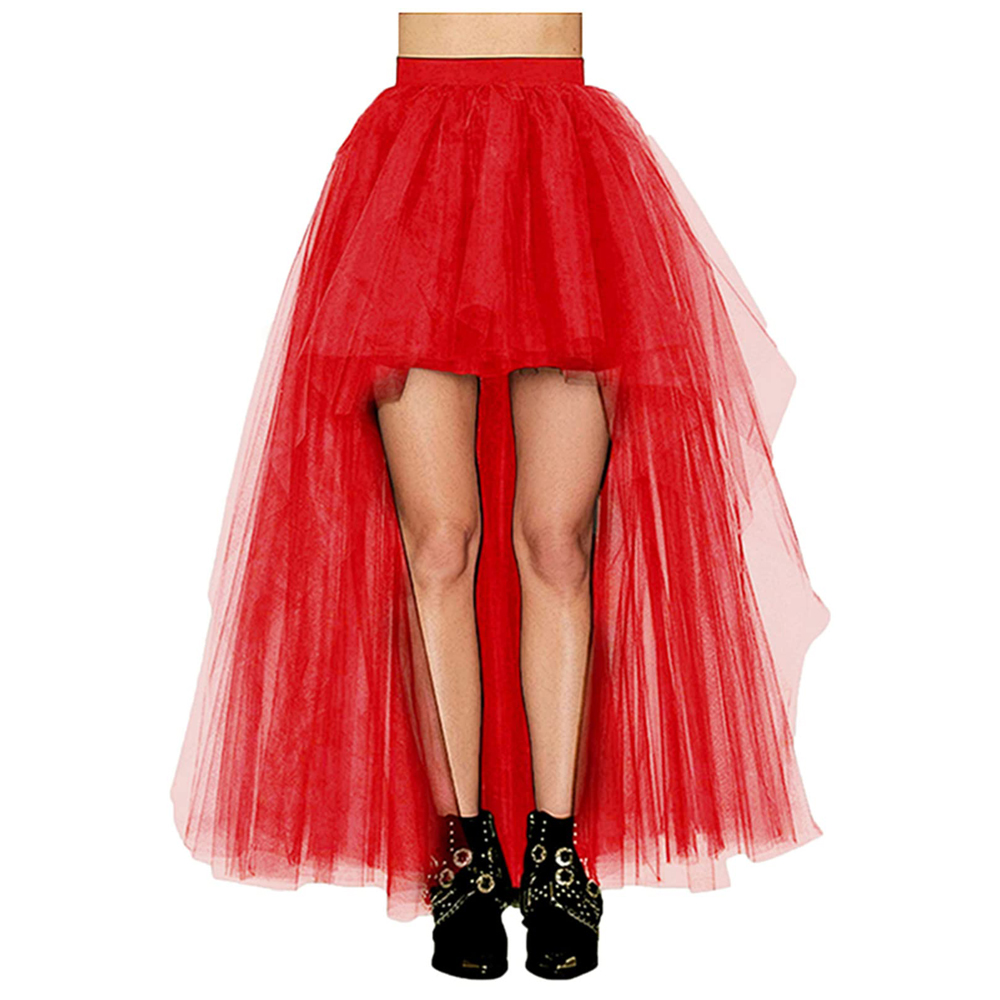Falda de tul blanca para mujer, enagua tutú Hi-Lo de gasa con cola de golondrina, estilo informal largo, Punk gótico, cintura alta, de Carnaval: green