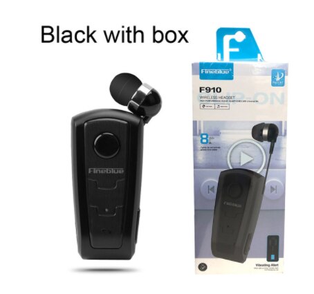 100% Original Fineblue F910 Wireless Bluetooth V4.0 Headset In-Ear Vibrating Alert Wear Clip Hands Free Earphone For Smartphones: Black with box