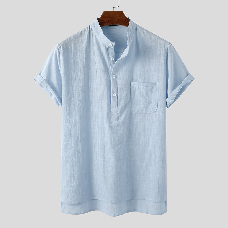 Incerun sommer fritidsskjorter for menn kortermede v-hals basic bluse casual løse tynne topper menn pluss størrelse s -3xl: Lyse blå / Xxxl